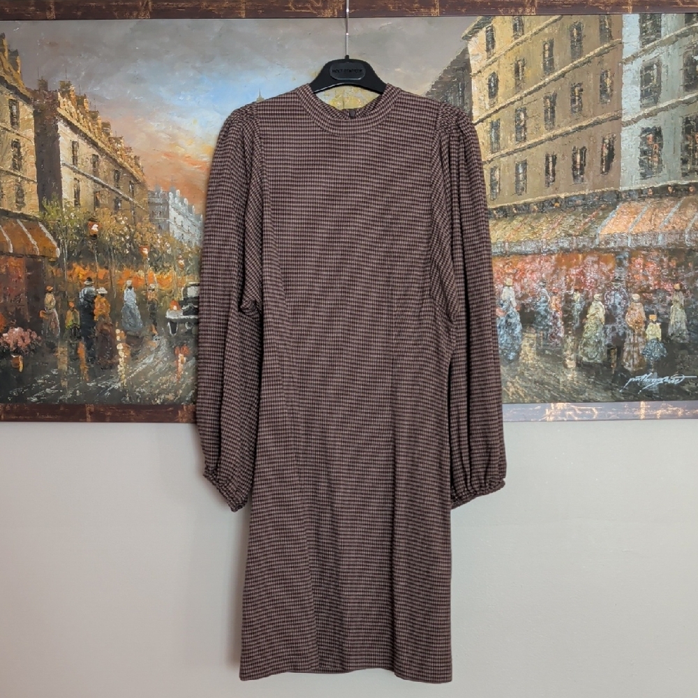 SAMSOE Brown Long Sleeve Puff Shoulder Dress - Picture 3 of 15